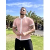 image:imageCOOFANDY Mens Knit Button Down Shirt Vintage Short Sleeve Polo Shirts Casual Beach TopsPink  White
