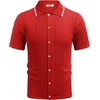 image:imageCOOFANDY Mens Knit Button Down Shirt Vintage Short Sleeve Polo Shirts Casual Beach TopsRed