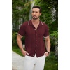 image:imageCOOFANDY Mens Knit Button Down Shirt Vintage Short Sleeve Polo Shirts Casual Beach TopsWine Red