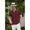 image:imageCOOFANDY Mens Knit Button Down Shirt Vintage Short Sleeve Polo Shirts Casual Beach TopsWine Red