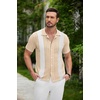 image:imageCOOFANDY Mens Knit Button Down Shirt Vintage Short Sleeve Polo Shirts Casual Beach TopsZ Stripe  Khaki White