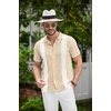 image:imageCOOFANDY Mens Knit Button Down Shirt Vintage Short Sleeve Polo Shirts Casual Beach TopsZ Stripe  Khaki White