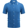 image:imageCOOFANDY Mens Knit Button Down Shirt Vintage Short Sleeve Polo Shirts Casual Beach Topsdemin Blue