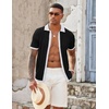 image:imageCOOFANDY Mens Knit Button Down Shirts Casual Textured Polo Shirt Short Sleeve Vintage Summer Beach TopsBlack  White