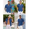 image:imageCOOFANDY Mens Knit Button Down Shirts Casual Textured Polo Shirt Short Sleeve Vintage Summer Beach TopsDeep Blue