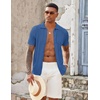 image:imageCOOFANDY Mens Knit Button Down Shirts Casual Textured Polo Shirt Short Sleeve Vintage Summer Beach TopsDeep Blue
