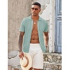 image:imageCOOFANDY Mens Knit Button Down Shirts Casual Textured Polo Shirt Short Sleeve Vintage Summer Beach TopsIce Green