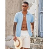 image:imageCOOFANDY Mens Knit Button Down Shirts Casual Textured Polo Shirt Short Sleeve Vintage Summer Beach TopsLight Blue