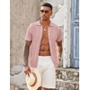 image:imageCOOFANDY Mens Knit Button Down Shirts Casual Textured Polo Shirt Short Sleeve Vintage Summer Beach TopsLight Pink