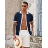image:imageCOOFANDY Mens Knit Button Down Shirts Casual Textured Polo Shirt Short Sleeve Vintage Summer Beach TopsNavy  White