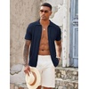 image:imageCOOFANDY Mens Knit Button Down Shirts Casual Textured Polo Shirt Short Sleeve Vintage Summer Beach TopsNavy Blue