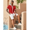image:imageCOOFANDY Mens Knit Button Down Shirts Casual Textured Polo Shirt Short Sleeve Vintage Summer Beach TopsRed  White