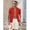image:imageCOOFANDY Mens Knit Button Down Shirts Casual Textured Polo Shirt Short Sleeve Vintage Summer Beach TopsRed