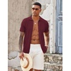 image:imageCOOFANDY Mens Knit Button Down Shirts Casual Textured Polo Shirt Short Sleeve Vintage Summer Beach TopsWine Red