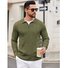 image:imageCOOFANDY Mens Knit Long Sleeve Polo Shirt Casual Polo Collared Sweater VNeck Textured PulloverArmy Green