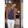 image:imageCOOFANDY Mens Knit Long Sleeve Polo Shirt Casual Polo Collared Sweater VNeck Textured PulloverDark Blue