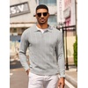 image:imageCOOFANDY Mens Knit Long Sleeve Polo Shirt Casual Polo Collared Sweater VNeck Textured PulloverLight Gray