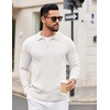 image:imageCOOFANDY Mens Knit Long Sleeve Polo Shirt Casual Polo Collared Sweater VNeck Textured PulloverWhite