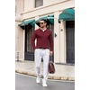 image:imageCOOFANDY Mens Knit Long Sleeve Polo Shirt Casual Polo Collared Sweater VNeck Textured PulloverWine Red