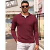 image:imageCOOFANDY Mens Knit Long Sleeve Polo Shirt Casual Polo Collared Sweater VNeck Textured PulloverWine Red