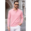 image:imageCOOFANDY Mens Knit Polo Long Sleeve Collared Sweater Polo Business Casual Polos with PocketDark Pink