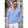 image:imageCOOFANDY Mens Knit Polo Long Sleeve Collared Sweater Polo Business Casual Polos with PocketLight Blue