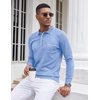 image:imageCOOFANDY Mens Knit Polo Long Sleeve Collared Sweater Polo Business Casual Polos with PocketLight Blue