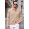 image:imageCOOFANDY Mens Knit Polo Long Sleeve Collared Sweater Polo Business Casual Polos with PocketLight Khaki