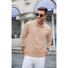image:imageCOOFANDY Mens Knit Polo Long Sleeve Collared Sweater Polo Business Casual Polos with PocketLight Khaki