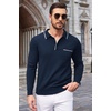 image:imageCOOFANDY Mens Knit Polo Long Sleeve Collared Sweater Polo Business Casual Polos with PocketNavy Blue