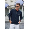 image:imageCOOFANDY Mens Knit Polo Long Sleeve Collared Sweater Polo Business Casual Polos with PocketNavy Blue