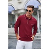 image:imageCOOFANDY Mens Knit Polo Long Sleeve Collared Sweater Polo Business Casual Polos with PocketWine Red