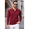 image:imageCOOFANDY Mens Knit Polo Long Sleeve Collared Sweater Polo Business Casual Polos with PocketWine Red