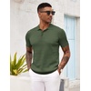 image:imageCOOFANDY Mens Knit Polo Shirt Short Sleeve Vintage Textured Casual Golf Shirts Summer Beach TopArmy Green