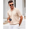 image:imageCOOFANDY Mens Knit Polo Shirt Short Sleeve Vintage Textured Casual Golf Shirts Summer Beach TopBeige