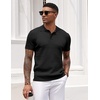 image:imageCOOFANDY Mens Knit Polo Shirt Short Sleeve Vintage Textured Casual Golf Shirts Summer Beach TopBlack