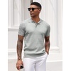 image:imageCOOFANDY Mens Knit Polo Shirt Short Sleeve Vintage Textured Casual Golf Shirts Summer Beach TopLight Gray