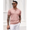 image:imageCOOFANDY Mens Knit Polo Shirt Short Sleeve Vintage Textured Casual Golf Shirts Summer Beach TopPink