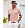 image:imageCOOFANDY Mens Knit Polo Shirt Short Sleeve Vintage Textured Casual Golf Shirts Summer Beach TopPink