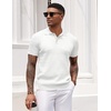 image:imageCOOFANDY Mens Knit Polo Shirt Short Sleeve Vintage Textured Casual Golf Shirts Summer Beach TopWhite