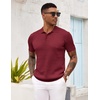 image:imageCOOFANDY Mens Knit Polo Shirt Short Sleeve Vintage Textured Casual Golf Shirts Summer Beach TopWine Red