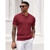 image:imageCOOFANDY Mens Knit Polo Shirt Short Sleeve Vintage Textured Casual Golf Shirts Summer Beach TopWine Red