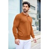 image:imageCOOFANDY Mens Knit Polo Shirts Casual Long Sleeve Classic Polo Shirts Button Down Golf ShirtsCaramel