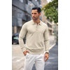 image:imageCOOFANDY Mens Knit Polo Shirts Casual Long Sleeve Classic Polo Shirts Button Down Golf ShirtsCream