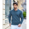 image:imageCOOFANDY Mens Knit Polo Shirts Casual Long Sleeve Classic Polo Shirts Button Down Golf ShirtsDenim Blue