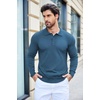 image:imageCOOFANDY Mens Knit Polo Shirts Casual Long Sleeve Classic Polo Shirts Button Down Golf ShirtsDenim Blue