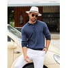 image:imageCOOFANDY Mens Knit Polo Shirts Casual Long Sleeve Classic Polo Shirts Button Down Golf ShirtsHerringbone Blue