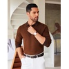 image:imageCOOFANDY Mens Knit Polo Shirts Casual Long Sleeve Classic Polo Shirts Button Down Golf ShirtsHerringbone Brown