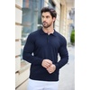 image:imageCOOFANDY Mens Knit Polo Shirts Casual Long Sleeve Classic Polo Shirts Button Down Golf ShirtsNavy Blue