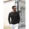 image:imageCOOFANDY Mens Knit Polo Shirts Casual Long Sleeve Classic Polo Shirts Button Down Golf ShirtsRibbed Black